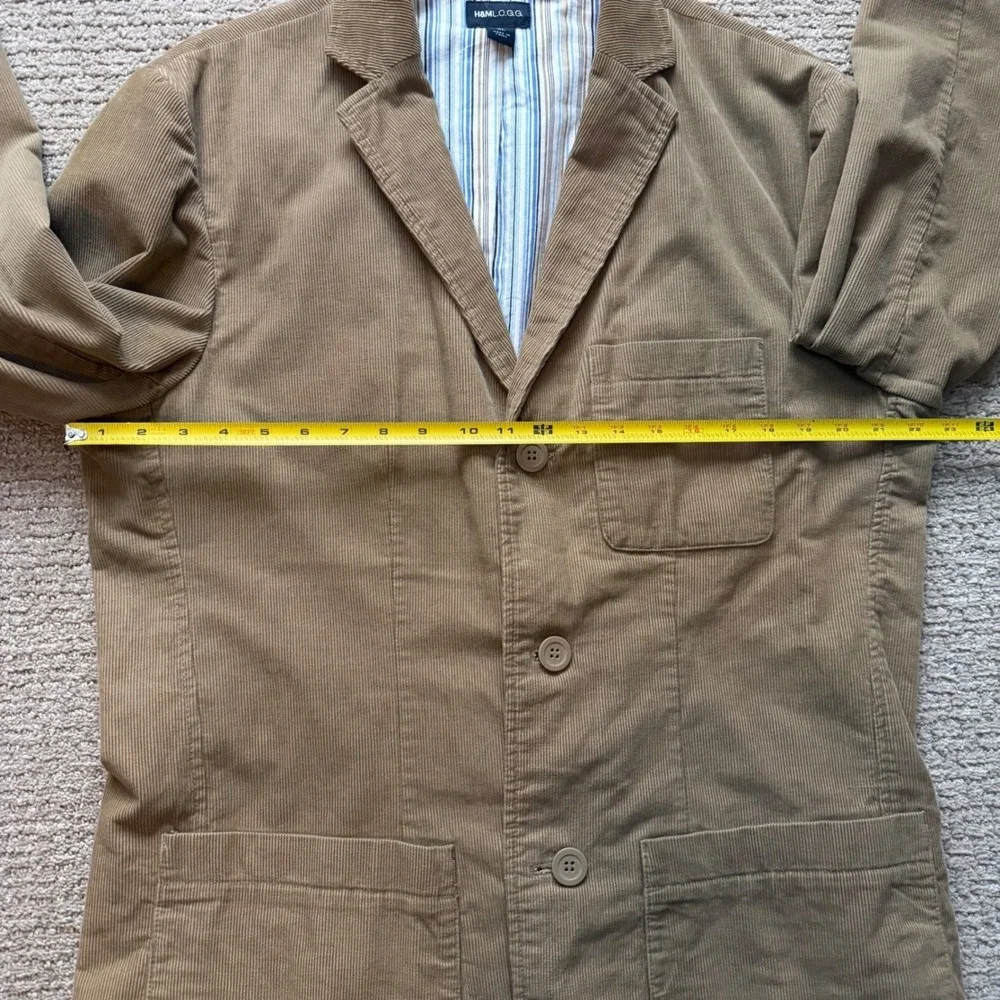 H&M LOGG Corduroy Blazer Mens XL‎ Tan Khaki Sport Coat 3-Button Striped Lining